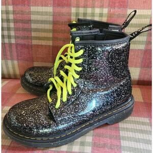 Dr Martens 1460 J Cosmic Glitter Youth Size 2 Black Patent Leather Boots Neon EU